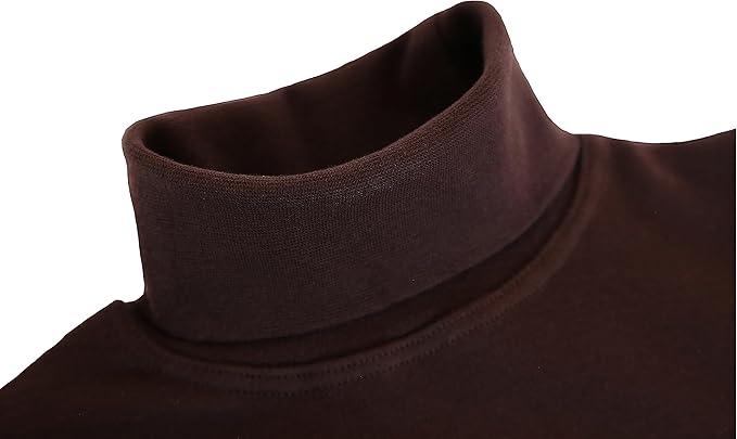 Girls' Basic Long Sleeve Turtleneck Cotton T-Shirt(Brown) - Image 4