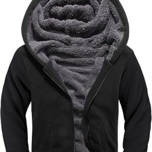 Kids Hoodie Fleece Jacket Warm Sherpa Lined Zip Up Hooded Sweatshirt Soft Winter Coat Boys Girls School Outerwear (Black leather)