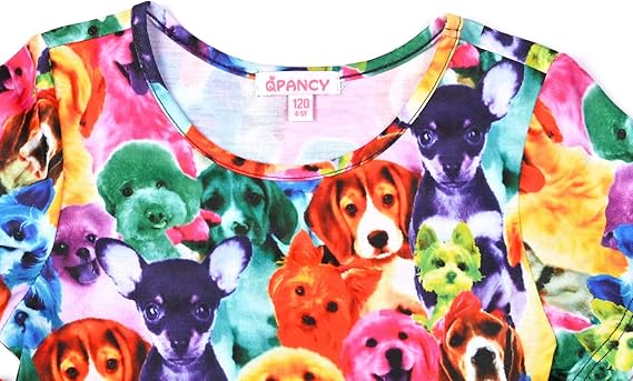 Unicorn Dresses Summer Swing Short Sleeve Casual Clothes for Little Kids( Colour Dogs) - Image 4