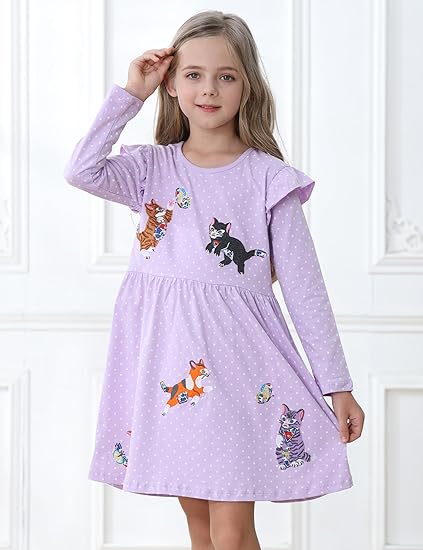 Girl's party Dresses(Purple&cats) - Image 3