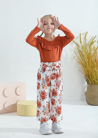 Girls Clothes 2 Piece Outfit Kids Long Sleeve T Shirt Pant Set Cute Fall Winter Outfits for Girl(Flower Bloom) - Image 3