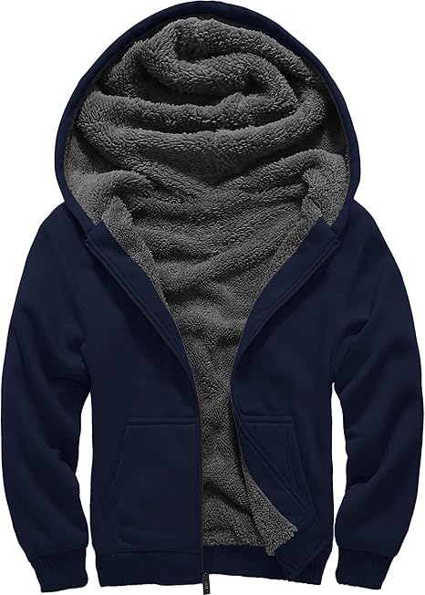 Kids Hoodie Fleece Jacket Warm Sherpa Lined Zip Up Hooded Sweatshirt Soft Winter Coat Boys Girls School Outerwear (Blue)