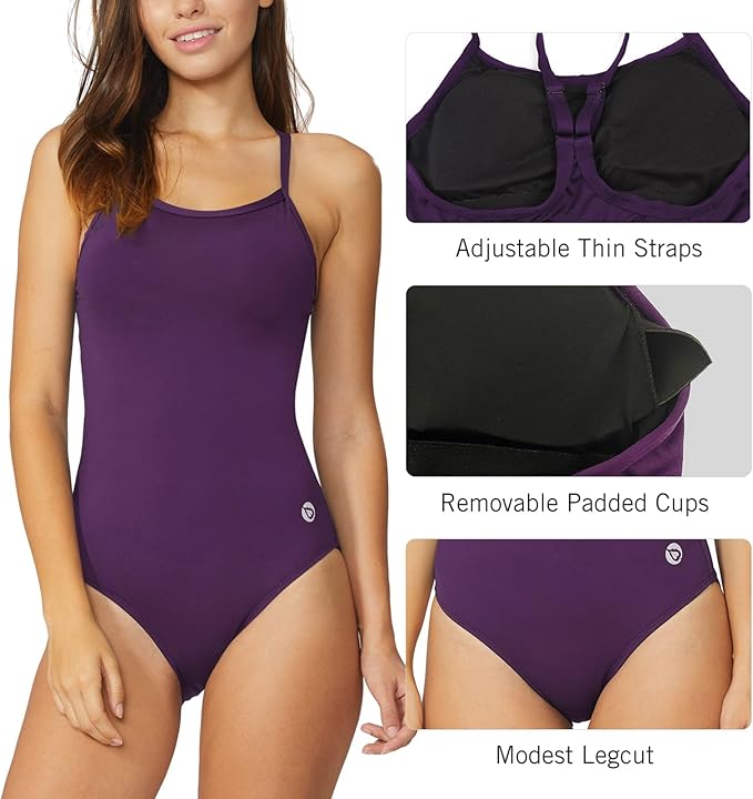 baleaf Women's Athletic Training Adjustable Strap One Piece Swimsuit(New Purple)