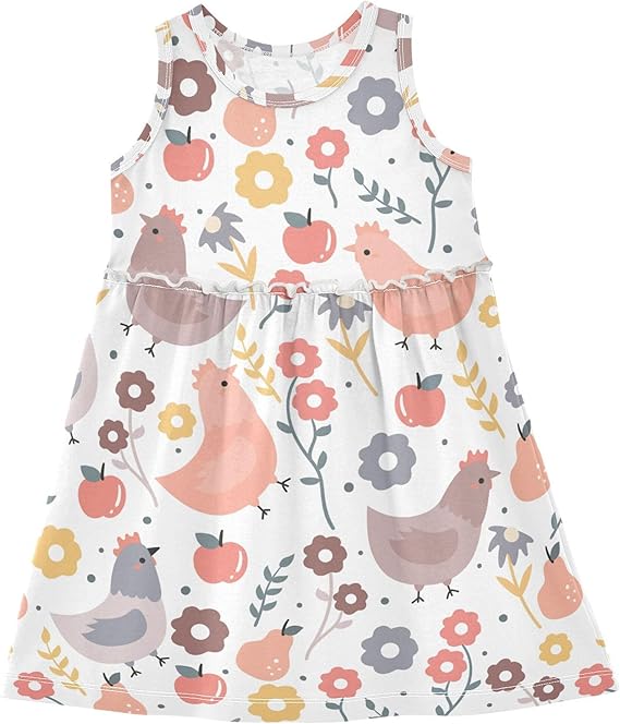 Foxes Cute Animal Summer Girl Dress Casual Dress Sleeveless Toddler Girl Outfits (Multicolor-08)