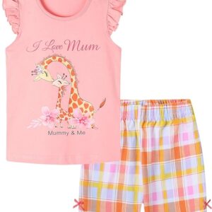 Toddler Girl Summer Short Outfit Sets Cotton Short Sleeve Tops Tees Shorts Clothing Sets(pinkdeer)