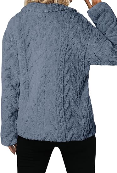 Winter Fleece Jacket for Women 2025 Zipper Stand Collar Casual Coats with Pockets (Grey) - Image 3