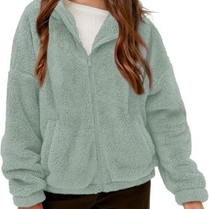 Girls' Outerwear Jackets Kids Soft Fleece Zip up Hoodie with Pockets (Grey)