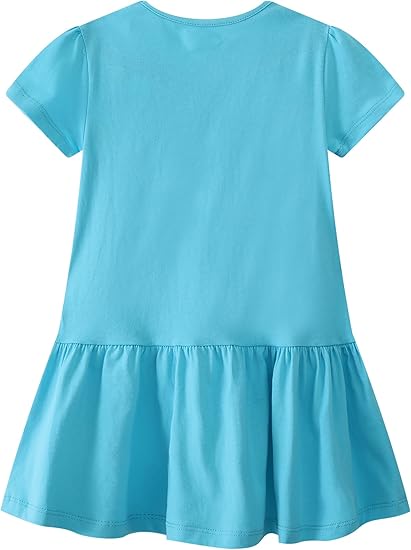 Toddler Girl Cotton Casual Dress Cartoon Appliques Short Sleeve Tunic Jersey Clothing(Alpaca&truck) - Image 3