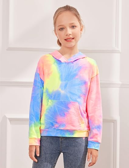 Girls Tie Dye Sweatshirts Loose Casual Hoodies Long Sleeve Pullover Hooded Tops With Pockets (Mix 2) - Image 5
