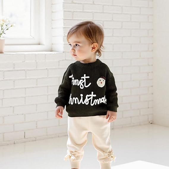 Baby Christmas Outfit Boy Girl First Christmas Sweater Infant Toddler Knit Ugly Sweaters Fall Winter Clothes( Green) - Image 4