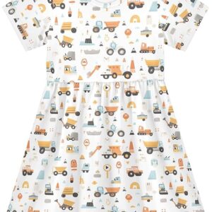 Girls Dresses Sundress Kids Short Sleeve Casual A Line Dresses(Multicolour 01)