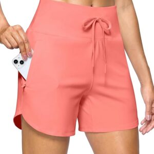 G Gradual Women's Athletic Shorts 5" Running Shorts for Women with 2 Zipper Pockets Quick Dry Lightweight Hiking Shorts(Light Orange Pink)