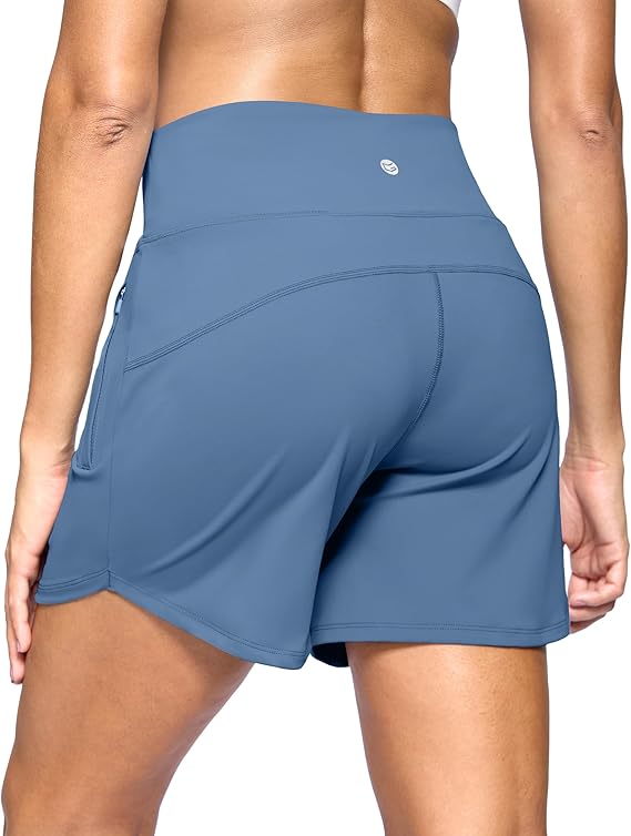 G Gradual Women's Athletic Shorts 5" Running Shorts for Women with 2 Zipper Pockets Quick Dry Lightweight Hiking Shorts( Haze Blue) - Image 4