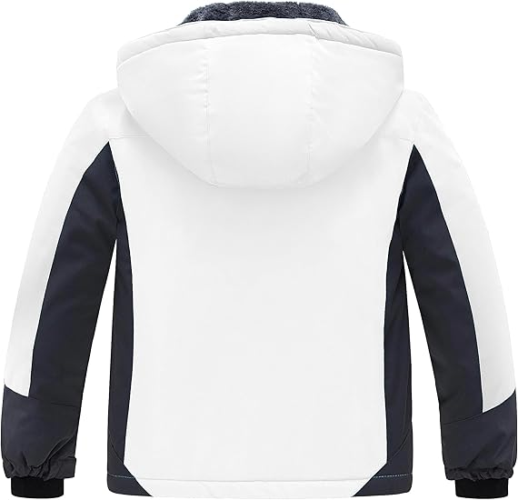 Girls' Waterproof Winter Coat Fleece Ski Jacket Hooded Snow Coat Warm Raincoat Outerwear (White) - Image 5