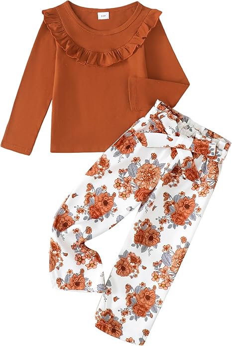 Girls Clothes 2 Piece Outfit Kids Long Sleeve T Shirt Pant Set Cute Fall Winter Outfits for Girl(Flower Bloom)