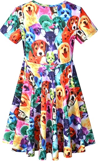 Unicorn Dresses Summer Swing Short Sleeve Casual Clothes for Little Kids( Colour Dogs) - Image 3
