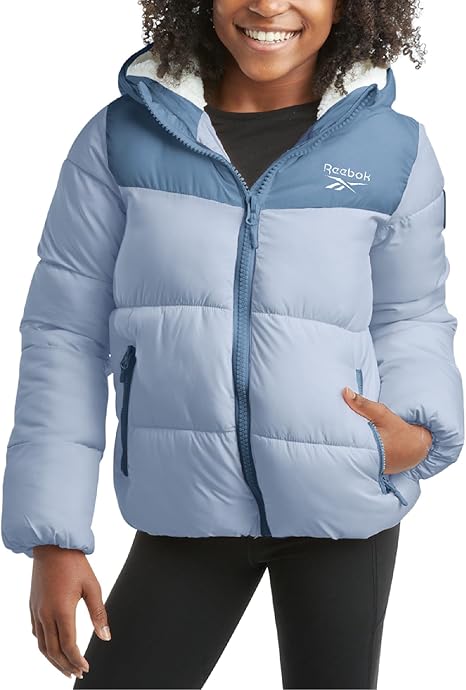 Girls' Full-Zip Fleece Jacket, Signature Logo Design, Lightweight & Wind Resistant (Blue)