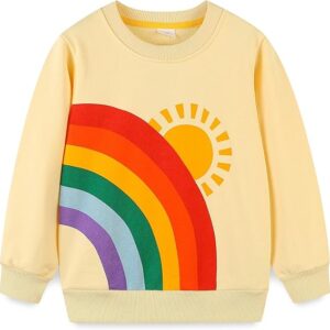 Toddler Girl Sweatshirt Clothes Outfit,Cotton Crewneck (Cream Rainbow)