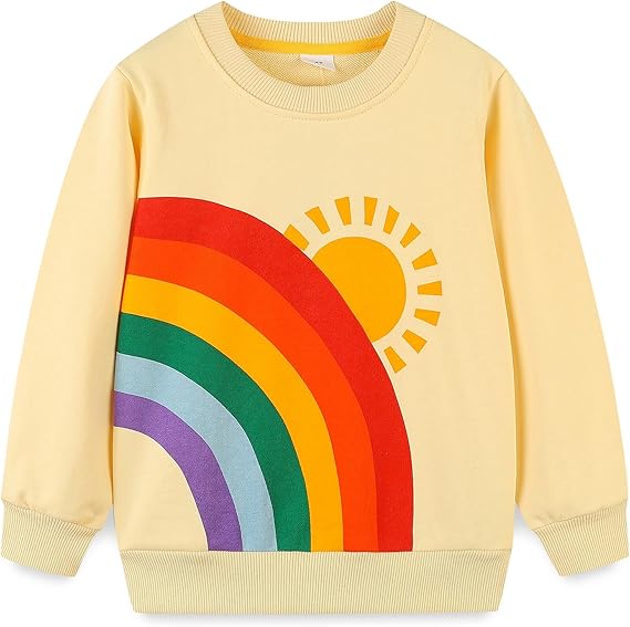 Toddler Girl Sweatshirt Clothes Outfit,Cotton Crewneck (Cream Rainbow)