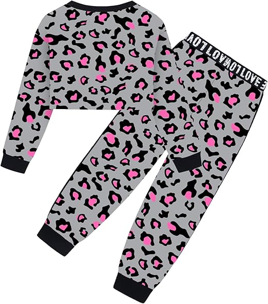 Girls 2 Piece Outfits Girls Cropped Sweatsuit Pants Outfit Clothes Set(Grey) - Image 2