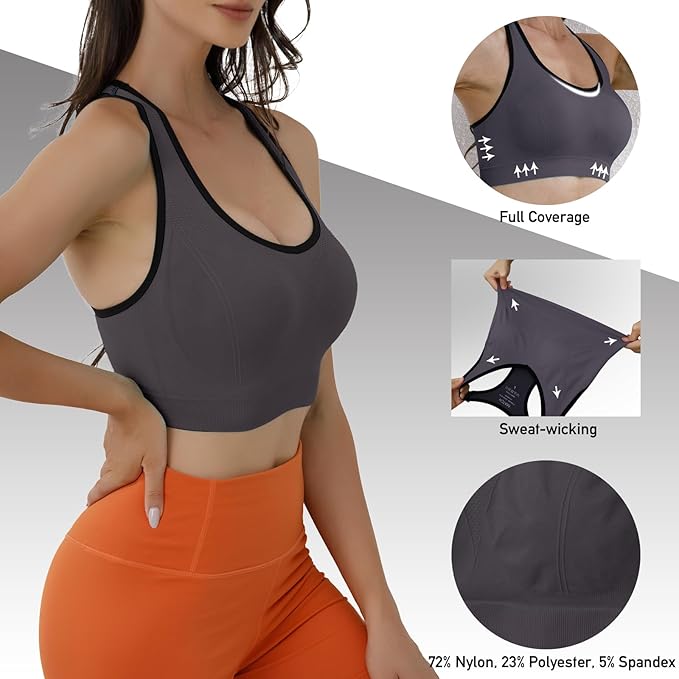 Match Racerback Sports Bras for Women – Padded Seamless Strappy Workout Tops for Yoga Gym Runing Fitness Sports Bras(Np001 Gray Brwon_new Size) - Image 4