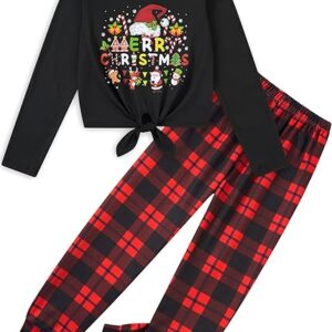 Girls' Clothing Sets Bow Knot Long Sleeve T-Shirt & Camo Print Elastic Waist Pants Girls Clothes Size(Red)