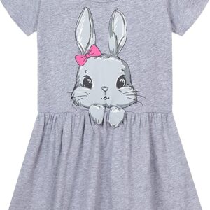 Little Girls Dresses Cotton Summer Holiday Cute Cat Dress Short Sleeve (Grey)