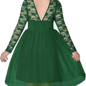 Girl Dress V Back Lace Long Sleeve Tulle Special Occasion Wedding Party Dresses(Green)
