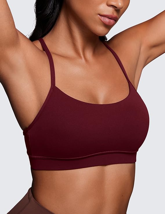 CRZ YOGA Butterluxe Y Back Sports Bras for Women - Padded Racerback Low Impact Spaghetti Thin Strap Workout Yoga Top(Red Merlot) - Image 4