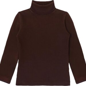 Girls' Basic Long Sleeve Turtleneck Cotton T-Shirt(Brown)