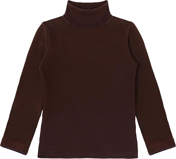 Girls' Basic Long Sleeve Turtleneck Cotton T-Shirt(Brown)