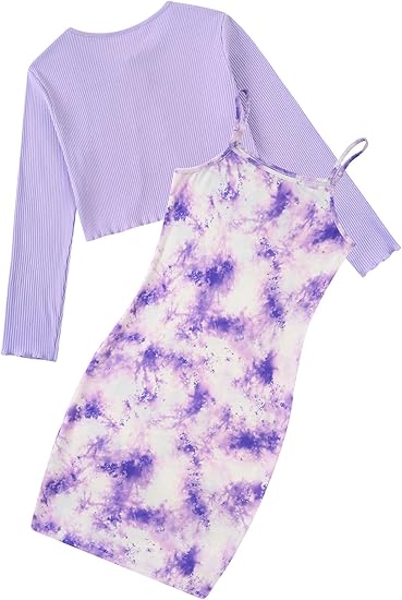 Girls Dresses Fall Outfits 2 Piece Floral Sleeveless Cute Dress and Cardigan(Purple) - Image 5