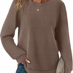 WIHOLL Tunic Tops for Women Loose Fit Dressy Waffle Knit Long Sleeve( A-coffee)