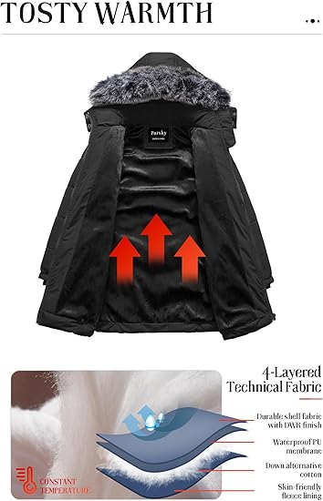 Girls' Warm Winter Coat Long Parka Fleece Lined Waterproof Puffer Jacket With Removable Hood(Black) - Image 5