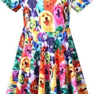 Unicorn Dresses Summer Swing Short Sleeve Casual Clothes for Little Kids( Colour Dogs)