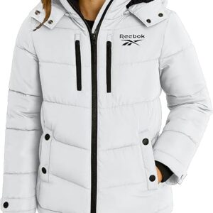 Girls Winter Coat - Heavyweight Quilted Girls Jacket Zip Up Weather Resistant Puffer Kids Winter Coat with Pockets (White)