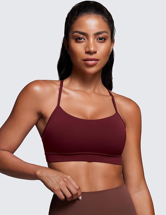CRZ YOGA Butterluxe Y Back Sports Bras for Women - Padded Racerback Low Impact Spaghetti Thin Strap Workout Yoga Top(Red Merlot) - Image 3