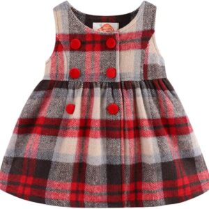Mud Kingdom Little Girls Sleeveless Dress Plaid Faux Wool Holiday Merry Christmas Loose Fit Cute Bow(Red Plaid)