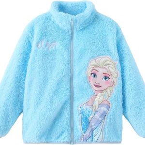 Jacket Full Zip Sherpa Fuzzy Warm Winter Outwear Coat (Light Blue)