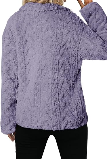 Winter Fleece Jacket for Women 2025 Zipper Stand Collar Casual Coats with Pockets (Orchid Pearl) - Image 3