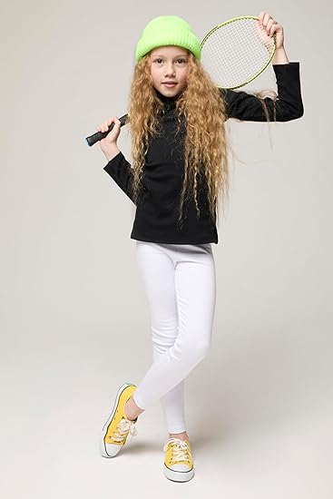 Girls' Basic Long Sleeve Turtleneck Cotton T-Shirt(Black) - Image 5