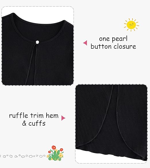 Girls Dresses Fall Outfits 2 Piece Floral Sleeveless Cute Dress and Cardigan(Black) - Image 5