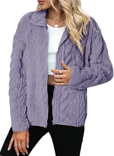 Winter Fleece Jacket for Women 2025 Zipper Stand Collar Casual Coats with Pockets (Orchid Pearl) - Image 5