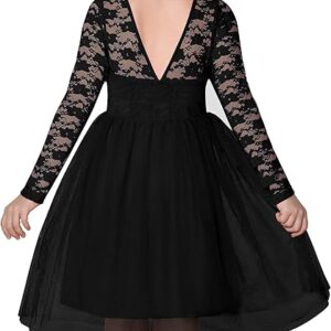 Girl Dress V Back Lace Long Sleeve Tulle Special Occasion Wedding Party Dresses(Black)
