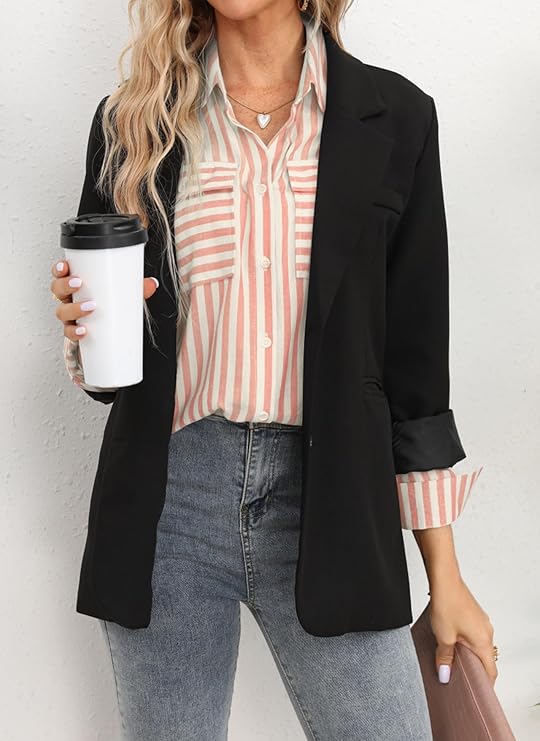 OMSJ Women's Striped Button Down Shirts Casual V Neck Blouses Tops(Pink) - Image 4