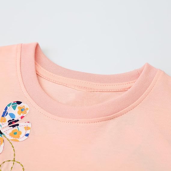 Girls Cotton Embroidery Applique Short Sleeve Dresses(Peach) - Image 4