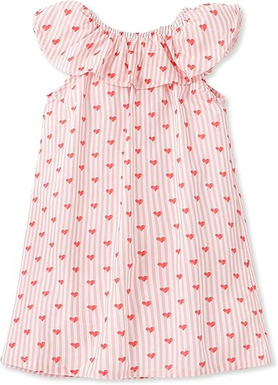 Toddler Girls Cotton Summer Short Sleeve Dress Cartoon Print Casual Jersey Dresses(Striped Hearts)