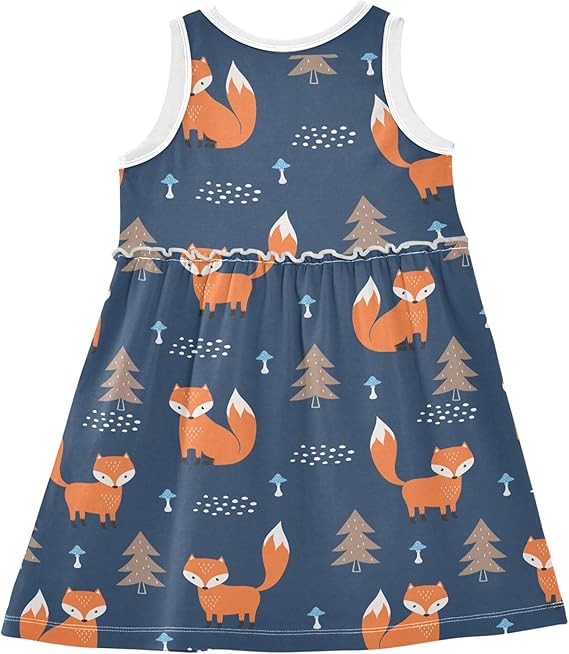 Foxes Cute Animal Summer Girl Dress Casual Dress Sleeveless Toddler Girl Outfits (Multicolor-01) - Image 3