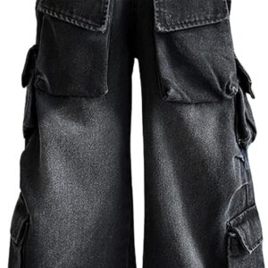 Girls Cargo Pants Baggy Y2K Cargo Trousers Jeans Wide Leg Pants with Multi Pockets (pant 4)