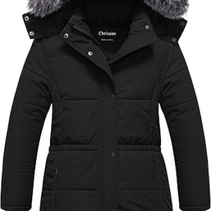 Girl's Long Parka Warm Winter Coat Water Resistant Quilted Puffer Jacket Snow Outwear(Black)
